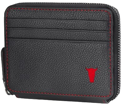 TORRO Leder-Kartenhalter mit Münzfach – RFID Blocker Echtleder Kartenfächern mit Münzfach mit Reißverschluss (Schwarz)