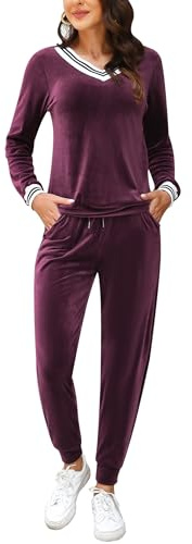 Totatuit Damgymnastikdräkt i sammet hem kostym set sport kostym casual pyjamas två stycken pyjamas kvinnor fleece set vinter yoga träning sportkläder med dragsko, Röd, XXL