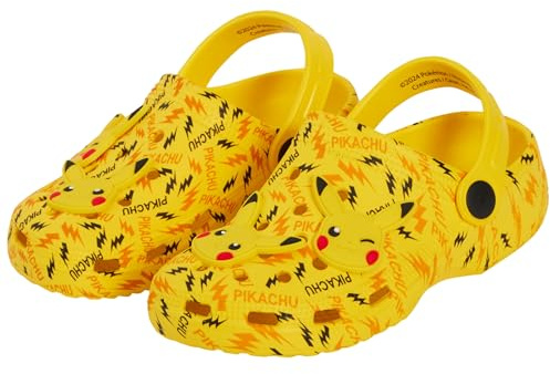 Pokémon Zuecos Pikachu con Charms, Sandalias para niños, Chicos y Chicas, Sliders de Verano con Correa en el Tobillo, Zapatos de Playa para Las Vacaciones