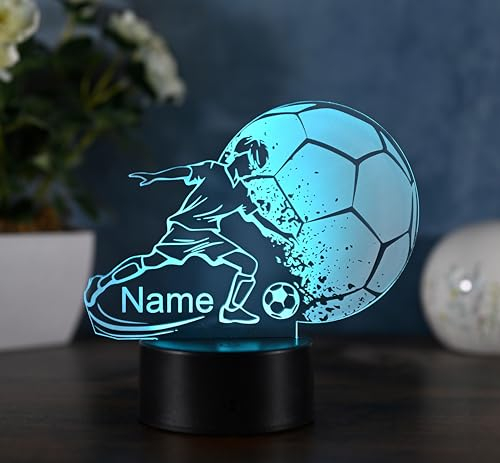 Optechvisual Personalisierte Fußball Lampe – Nachtlicht für Jungs mit Wunschname, dimmbar, Touch-Steuerung, Geschenkidee für Kinder, Fußballer, Kinderzimmer Fußball-Deko, Leselicht