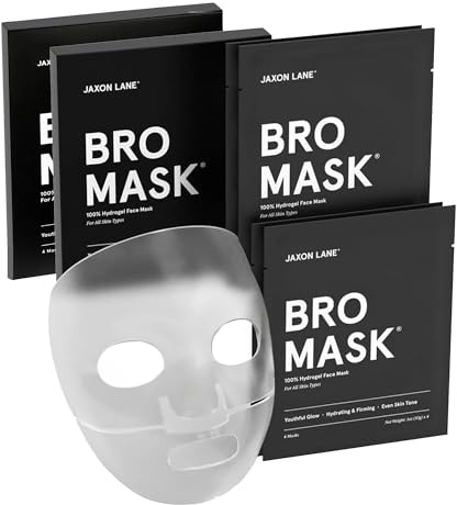 JAXON LANE BRO MASK Premium Korean Face Mask for Men (4 x 2 Pack) - Anti Aging Sheet Masks w/Hydrogel, Vitamin C, Hydrolyzed Collagen, & Hyaluronic Acid - Perfect Skin Care for Men