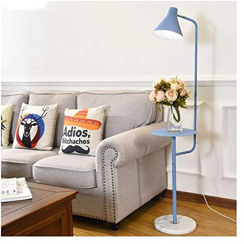 59,1 Minimalistisk bricka LED-golvlampa Färgad järn Modern stående båglampa med justerbar lampskärm och rund golvlampa i marmor (färg: blå)