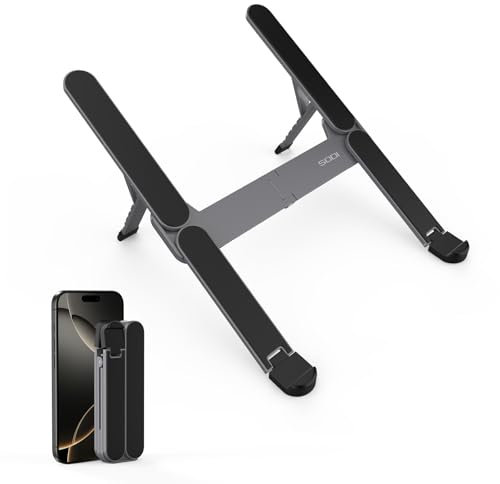SODI Supporto PC Portatile, Porta Pc Portatile Pieghevole in Alluminio, 6 Livelli Regolabili, Tascabile, Robusto, Compatibile con MacBook Pro, Air, HP, Sony, Dell, Altri 10-16