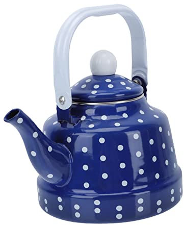 BIUDECO Polka Dot Enamel Tea Kettle 1.7l Blue and White Speckled Water Kettle Steel Handle Household Kitchen Teakettle for Home Supplies