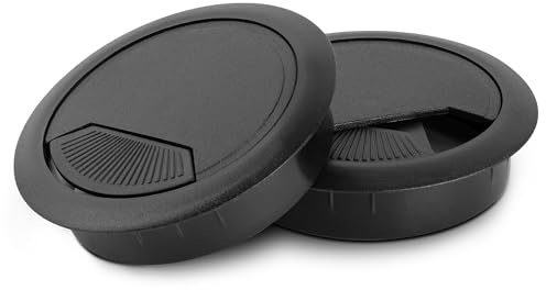 LouMaxx Kabelgenomföring skrivbord svart – uppsättning av 2 kabelgenomsläpp 60 mm Ø – bordskabelgenomföring av robust plast – exakt kabelhålsskydd med stabilt bord kabelgenomföring