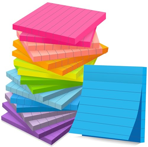 (18 Pads) Lined Sticky Notes 3x3 in Bright Ruled Post Stickies Colorful Super Sticking Power Memo Pads
