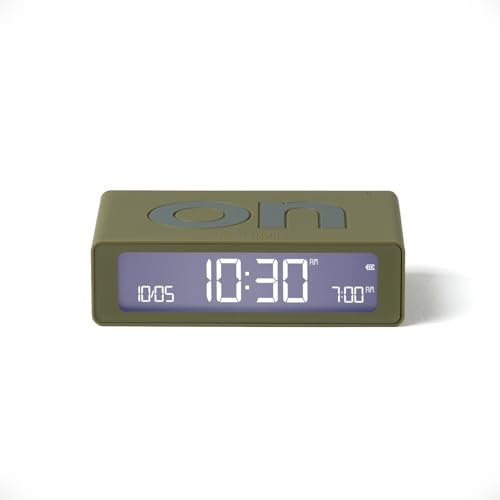Lexon Flip Mini Sveglia Digitale da Viaggio, Orologio LED On/Off con Luminosità Regolabile, Ricaricabile e Tattile, Ideale come Sveglia da Comodino - Khaki
