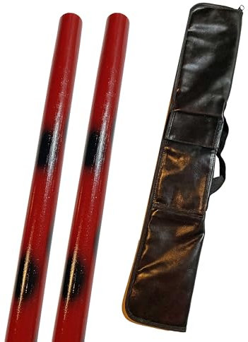 TEKKA BUDO 2er Set Escrima Stock schwarz-rot mit Waffentasche - 65 cm Rattan Stick geschliffen lackiert, Kali Arnis
