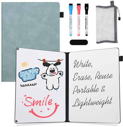 AGM A4 Mini whiteboard, bärbar skrivbräda med 3 färgade pennor och suddgummi för kontor arbetsrum klassrum och hemmabruk – marinblå