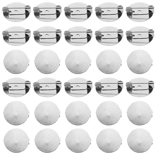 QUARKZMAN 50 piezas de broches plateados redondos con pin de metal cierre de broche Clip Pins Disc Base para Pines de Solapa, placas de nombre, etiquetas DIY (16 mm/0,6)