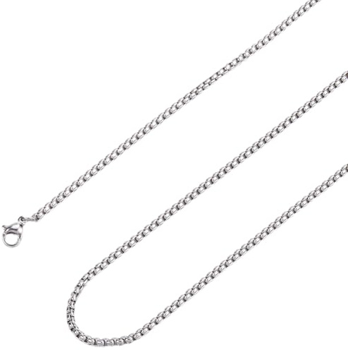 SUNNYCLUE 8-pack silverboxkedjor fyrkantig rostfritt stål kedja bulk 50 cm tunn metall färg rep hummerlås Rolo-kedja för smyckestillverkning gör-det-själv halsband tillbehör tillbehör, 50cm x 2.5mm