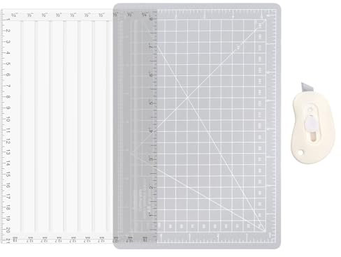 OTCRAFT 3Pcs/Set Quick Trimmer for Foil and Paper with Blade Craft Foil Paper Cutters; Easy Sentiment Strips Trimming Tools with Inches and Metric Measurement Helpful Grid Lines 8.4x5.5inch （Gray）