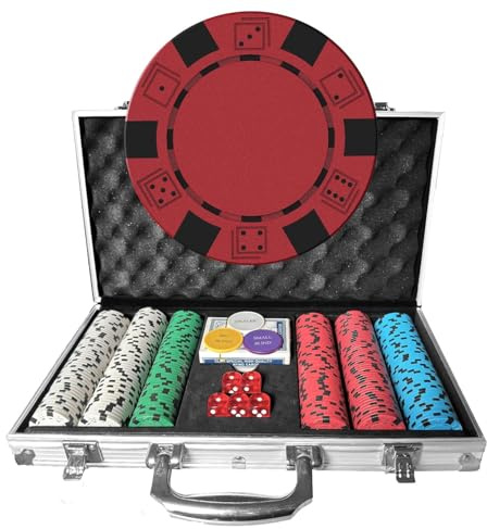 LOYCHIP 300 Piece Poker Chip Set, 11.5g Heavyweight Iron Core Chips with Aluminum Case, Playing Cards, Dealer and Blind Buttons, Professional Gambling Game Kit for Texas Holdem Blackjack