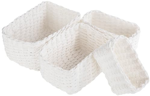 Vikcvcsc Juego de 4 cestas de almacenamiento de cuerda de papel reciclado, apilables para baño, cestas de almacenamiento, de tejido para salón, cocina, habitación infantil, baño (blanco)