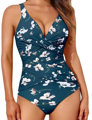 Maillot de Bain Femme 1 Piece Gainant Maillot de Bain Femme 1 Pieces Gainant Amincissante Ventre Plat Taille Haute Col V Push Up de Une Piece Soutien de Une pièce pour Vert XXL