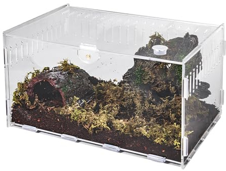 Reptil Terrarium, Terrario de Caracoles, Caja de Reproducción Reptil, Carcasa Magnética de Acrílico, Hábitat Portátil para Caracoles, Tortugas de Agua, Arañas, Hámster, Lagarto (30x20x15cm)