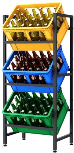 Rainsworth Estantería para cajas de bebidas, 3 cajas, 31,5 x 47,5 x 104 cm, ahorro de espacio, estable de metal, capacidad de carga de 450 kg, para cajas de cerveza y agua, soporte para cajas de