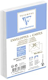Clairefontaine 7701C - Korrespondenz-Set Triomphe mit 20 Umschlägen weiß gefüttert 90x140mm, vertraulich, naßklebend, 130g + 20 Karten Bristol weiß 82x128mm 220g, 1 Set