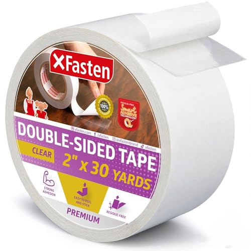 XFasten Double Sided Tape Clear, Removable, 2-Inch by 30-Yards, Ideal as a Gift Wrap Tape, Holding Carpets, and Woodworking