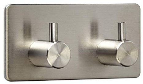 1 x Gancio da Parete PANDORA Doppi (90 x 45 x 29 mm) Acciaio Inox antiruggine Autoadesivi 3M per Cucina & Bagno Gancio per Stoviglie Portasciugamani Ganci Murali Binario Ganci di SO-TECH®