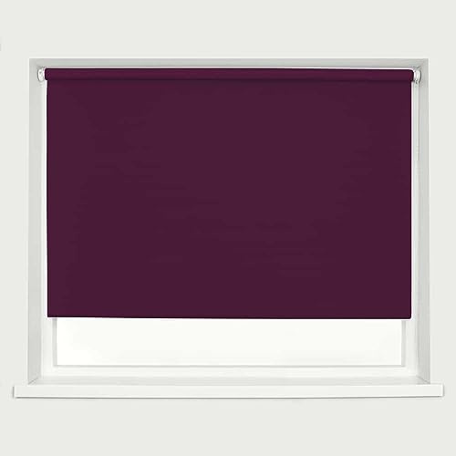 Aubergine Blackout Roller Blind Metal Fittings Trimmable UV Protection Thermal Properties Premium Fabric Home Office Bedroom Kids Room Child Safe Easy Fit 240cm Width x 160cm Drop