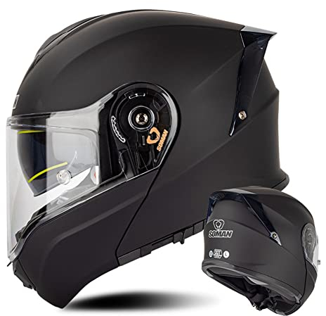 Motorrad Modularer Helm Integralhelm mit Doppelscheibe E.C.E Moped Roller Motorrad helme Sturzhelm Pendlerhelm für Herren & Damen (Mattschwarz) (65~66cm 4XL)