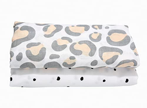 Mother hood 2er Set Swaddle & Burp Blanket Puckdecke Spuckdecke Einschlagtücher aus Baumwoll Musselin 100x120 cm, 100% naturreine Baumwolle - Öko-Tex Standard 100 (Leo apricot)