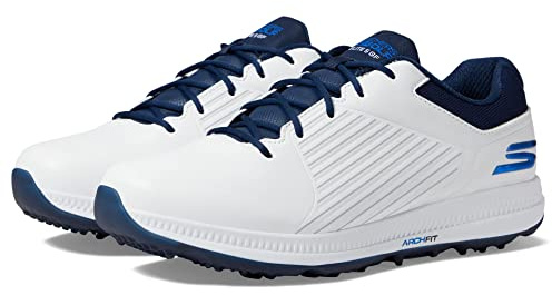 Skechers Max 2 Arch Fit Chaussures de Golf imperméables sans Crampons pour Homme, Bordure synthétique Blanche Bleu Marine, 40 EU