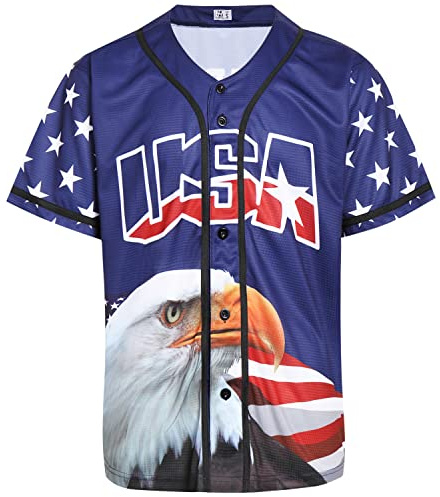 Pullonsy American Flag Baseball Jersey USA Eagle Army Shirts for Men Women Patriot Outfits Sets Dresses Navy Blue Jersey Size Medium