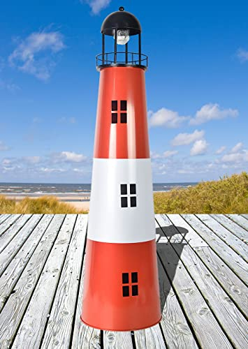 Jürgen Westerholt 120 cm Solar Leuchtturm Metall-Leuchtfeuer mit Solarbeleuchtung, Rot, Weiß, Schwarz, XXL