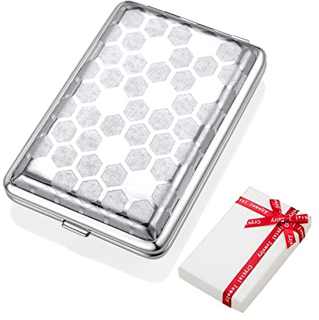 Argent PU Cuir Étui à Cigarettes Métal Boîte pour 12 Cigarettes - Acier Inoxydable avec Bande Élastique Élégant Slim pour Homme Femme