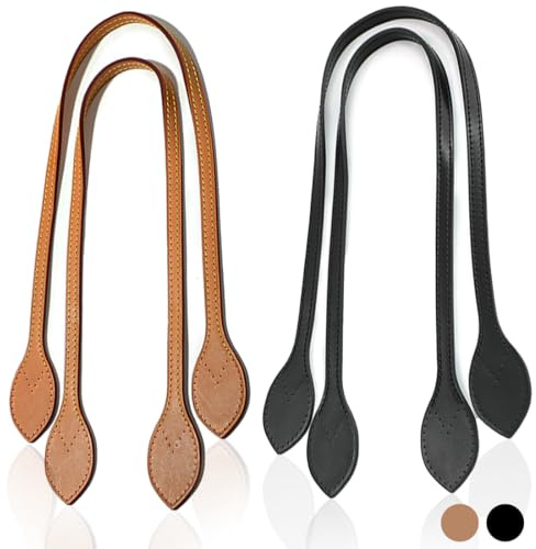 PLABBDPL 4 Pezzi Manici per Borse in Pelle, Manico con Cinturini in Vera Pelle,Cinghie di Ricambio per Borse,per Borsa Fai da Te Borsa Fare Mestiere(Nero + Marrone)