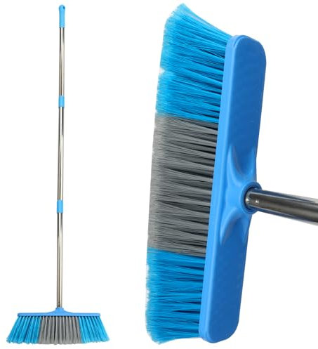 Roellgs outdoor heavy duty broom, long handle stiff bristle garden broom for home kitchen garage pavement cleaning.