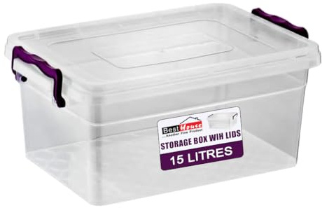 Best House Plastic Storage Box with Lids - Pack of 1 - Heavy Duty, Stackable Clear Storage Container Use for Home, office, Kitchen, Toys and Goods (15 Litres)