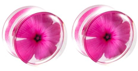 Ayoiow Piercing Orecchio Dilatatore Flesh Tunnel 6mm Piercing Tunnel Acrilico Rosa Fiore Rosa Tunnel Dilatatori Orecchio