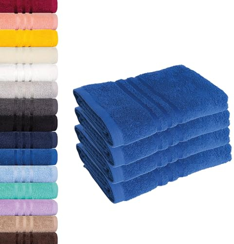 Lavea 4er-Set Frottier-Handtücher - 100% Baumwolle Oeko-TEX-Zertifiziert, saugstark und langlebig - 4 Handtücher (50x100 cm), Royalblau