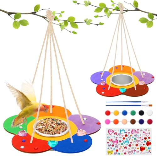 Aurasky Vogelfutterhaus Bausatz Kinder 2 Stück, Vogelhaus zum Bemalen, Bastelset Kinder, Holz Basteln Kinder, Vogelfutterspender DIY, Geschenke für Jungen Mädchen Frühling Ostern Geburtstag