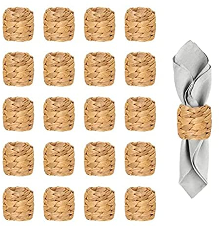 PRATYAHARA Lot de 20 paniers ronds tissés en jacinthe d'eau naturelle, porte-serviettes faits à la main