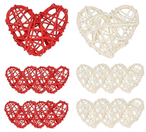 Spldsun 16 Piezas DIY Guirnalda del CorazóN，Bolas De RatáN De CorazóN，RomáNtico Mimbre Forma De CorazóN，para Manualidades, DecoracióN del Hogar, Boda, Fiesta Adornos Colgantes