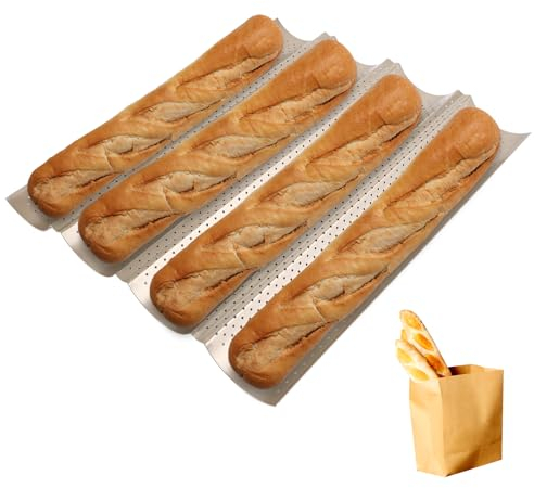 LDHHYH 2Stück Baguette Backform, Baguette Backblech mit 4 Mulden, Baguetteform aus Karbonstahl, Baguette-Backblech, Golden Baguette Blech, Brotbackform Baguetteblech mit Antihaftbeschichtung 38x33cm
