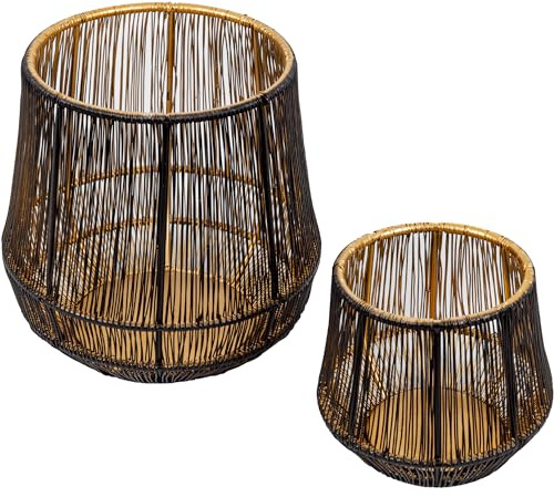 Gadgy Portavelas Negro Oro - Juego de 2 Portavelas Grandes para Velas - Linterna Decorativa para Sala de Estar - Decoración de Velas de Metal - Linterna Negra - 10x9cm & 16x15,5cm