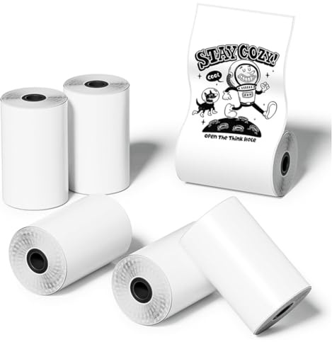 Faeymth Papier adhésif pour mini imprimante de poche de 6 rouleaux, papier thermique autocollant de 30 x 57 mm pour imprimante de poche, noir enveloppe