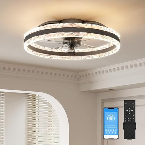 VOLISUN Ventilateur de plafond avec éclairage et télécommande, 6 niveaux de vent et intensité variable, plafonnier moderne avec ventilateur, LED silencieux, pour chambre à coucher, salon (noir, 40 cm)