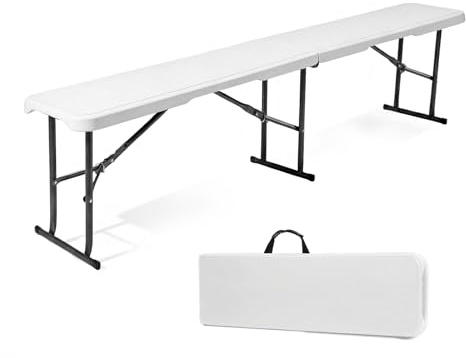 Sekey Kunststoff Klappbank Bierbank 182 x 28 x 43 cm, Faltbar Biergarten Campingbank Gartenbank Klappbar Bierbänke Sitzbank bis 300kg Belastbar, Weiß