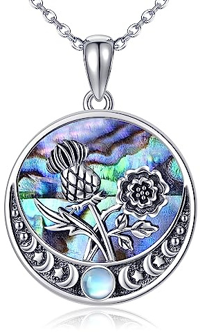 URONE skotsk tistel halsband i sterlingsilver med engelska Tudor rosor blommor hänge skotskt smycke för kvinnor, Sterlingsilver, Ingen ädelsten