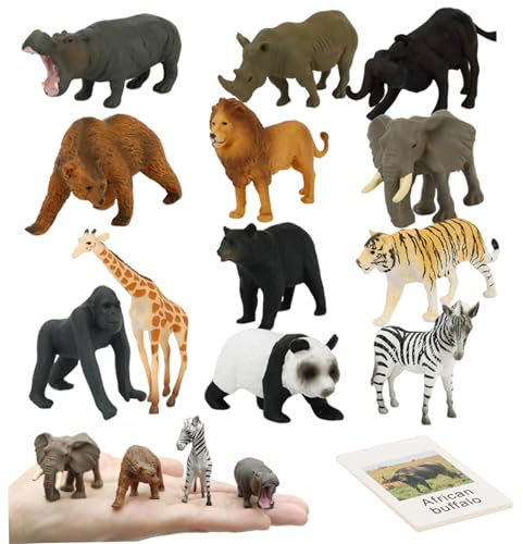 24 Piezas/Set Montessori Animal Match, Educational Animal Match Game con Animales Salvajes simulados y Tarjetas en inglés, Juego de Combate para niños pequeños para niños Que aprenden Juguetes, jugue