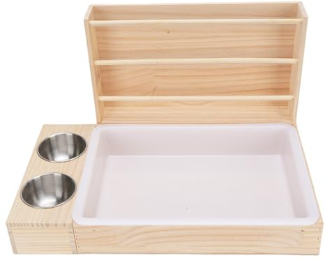 PUNELE 3 Po en 1 Mangeoire de Lapin avec Bac à Litière et 2 Bols Guinée Grass Grass Food Rack de Nourriture Multifonctionnelle Feeder en Bois de Grande capacité Structure