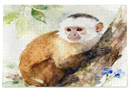 QUGRL Watercolor Monkey Tree Leaves Jigsaw Puzzle 1000 Pieces for Adults Teens DIY Wall Art Intellectual Decompressing Educational Fun Game