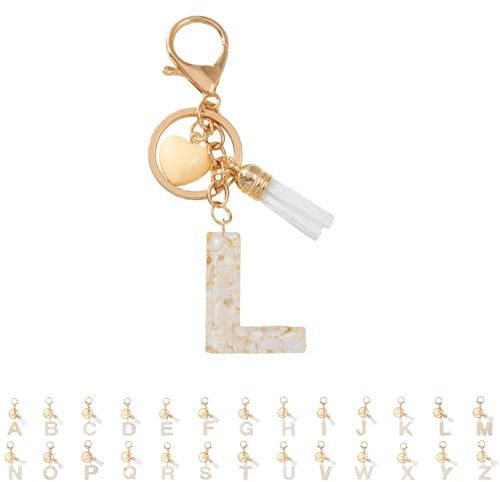 Porte clé Lettre,Porte Clef Galet Blanc en Forme de Cœur pour Sac à Main, Accessoire Voiture Naturel et Romantique Cadeau Saint-Valentin, Cadeau Romantique Femme Homm (L)