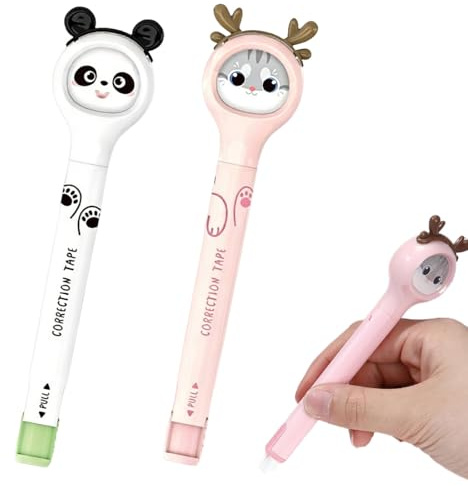 CEJAS 2 st bärbar concealer, 6 m x 5 mm söt kawaii korrigeringsrulle, kattkorrigeringstejp för skol- och kontorsstudenter, lämplig för kattungar och pandaflickor